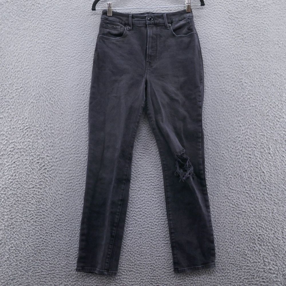 Good American Womens Classic Ripped High‎ Waist Jeans 4 Black Distressed Denim